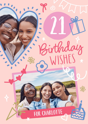 21st Birthday Wishes Photo Upload Card