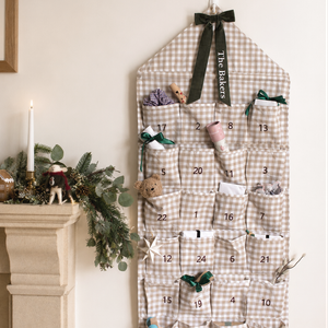 Mabel & Fox - Personalised Beige Gingham Advent Calendar - Velvet Bow