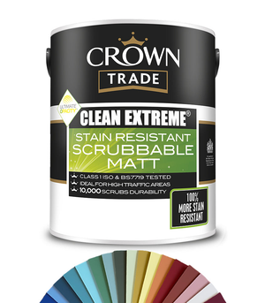 Crown Trade Clean Extreme Stain Resistant Scrubbable Matt Paint - Tinted Colour Match