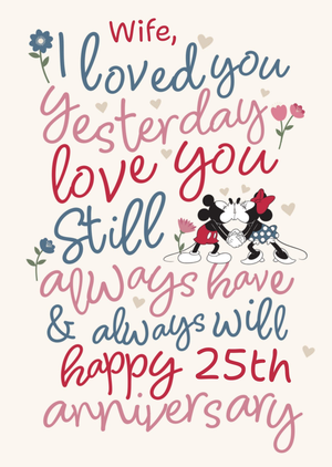 Disney Mickey And Friends Wife 25th Anniversary Card