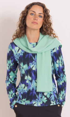 Anna Rose Floral Print Brushed Knit Top With Scarf - Purple/Green/Multi