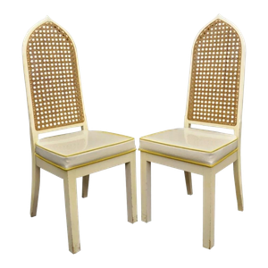 Vintage Bedell Hollywood Regency Cane Back Pagoda Dining Side Chairs- a Pair