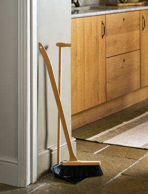 Classic Dustpan & Brush With Handle - Beech Wood, Natural