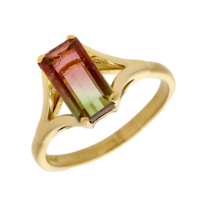 Pre-Owned 18ct Yellow Gold Watermelon Tourmaline Dress Ring