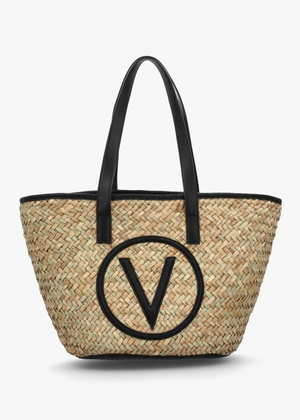 Samuela Natural Nero Woven Straw Shopper Bag
