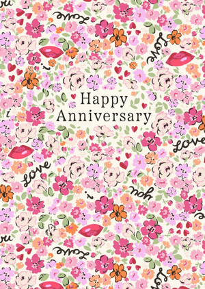 Happy Anniversary Floral & Lips Illustrated Cath Kidston Card