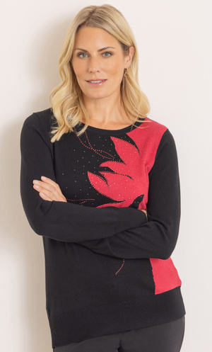 Embellished Knitted Top - Black/Pink