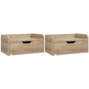 HOMCOM Set de 2 Mesitas de Noche de Pared Mesillas Flotantes con 1 Cajón para Dormitorio Habitación 40x30x19,5 cm Natural
