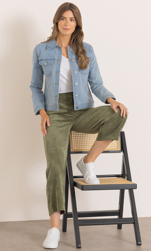 Wide Leg Cord Cropped Trousers - Khaki