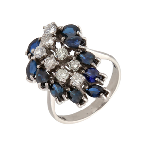 Pre-Owned 18ct White Gold Sapphire & Diamond Leaf Cluster Ring