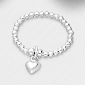 Signature Silver Beaded Heart Charm IMERAKI Ring
