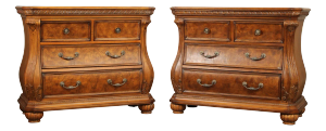 Lane Italian Provincial Style Pair of Burl Wood Bombe Chests