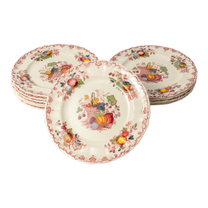 Vintage Mason's Ironstone China Salad Plates - Fruit Basket Pattern- Set of 12