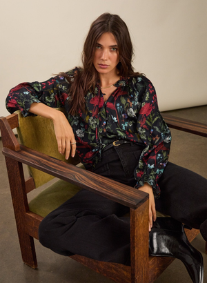 Jasmine Printed Tie Neck Satin Blouse - UK 14 | EU 40 | US 10 / Black Botanical Print