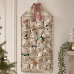 Mabel & Fox - Personalised Beige Gingham Ruffle Advent Calendar - Velvet Bow