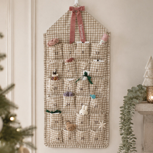 Mabel & Fox - Personalised Beige Gingham Ruffle Advent Calendar - Velvet Bow