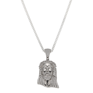 New Sterling Silver Cubic Zirconia Jesus Head & 24" Necklace