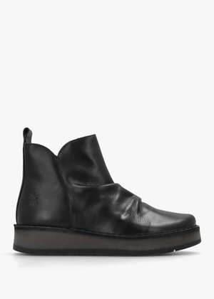 Ruji Black Leather Shaped Topline Ankle Boots