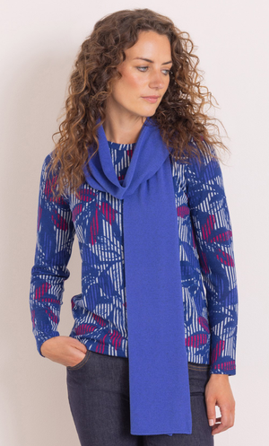 Anna Rose Leaf Print And Stripe Brushed Knit Top With Scarf - Grey/Blue/Pink