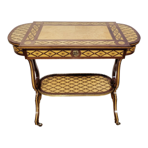 Vintage 20th C French Style Satinwood Inlaid Rolling Server Table Bar Cart