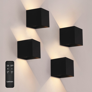4x LED Wandleuchte USB-C Aufladbar - 2W - 150 Lumen - 2700K - IP44 - Kabellos - 1300 mAh Akku - Aluminium - Schwarz