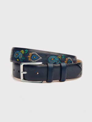 Navy Paisley Hand Painted Leather Belt
