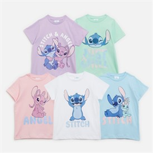 Lilo and Stitch Girls Five Pack T-Shirts Multi