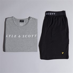 Lyle And Scott Vintage Mens T-Shirt And Shorts Set Grey Marl/Black