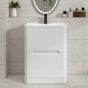 Venice 600mm Gloss White Floor Standing Vanity Unit 2 Drawer with Ceramic Basin