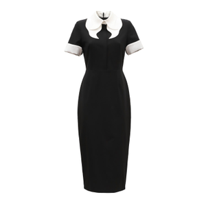 Polished Fitted Midi Short Sleeve Dress - Black (XL)