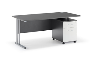 Graphite Grey Straight Cantilever Desk and Mobile Pedestal 