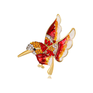 Red Orange Gold Bird Brooch (Left)