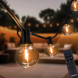 30m Guirlande Guinguette LED avec Télécommande - 2200K - 12V - IP54 - Liable - avec 50 Lampes LED - G40 - Prêt a l'emploi