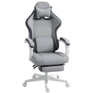 HOMCOM Gaming Chair, Gamer Computer Chair with Footrest, High Back, Lumbar Support, Adjustable Height, Swivel Wheels for Home Office, Grey
