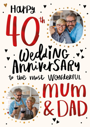 Happy 40th Wedding Anniversary Mum & Dad Photo Upload Card