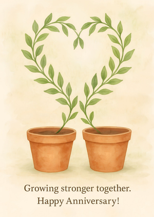 Growing Stronger Together Plant Pots Illustrated Anniversary Card