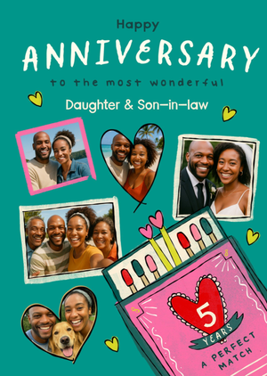 5 Years A perfect Match Photo Upload Daughter & Son-In-Law Anniversary Card