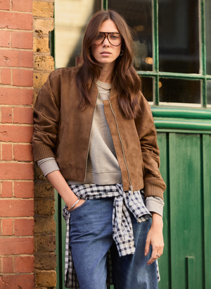 Alexis Suede Cropped Bomber Jacket - M | UK 12-14 | EU 38-40 | US 8-10 / Dark Brown