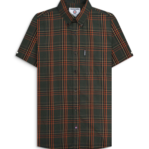Lambretta Mens Check Shirt Short Sleeve Shirt - 3XL / Khaki/Orange