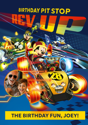 Disney Mickey And Friends Birthday Pit Stop Racing Illustrated Photo Upload Card
