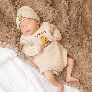 Taupe Bear Knitted Romper & Hat