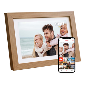 Digitaler Bilderrahmen - WLAN und Frameo App - Bilderrahmen 10 Zoll - Touchscreen - Holz