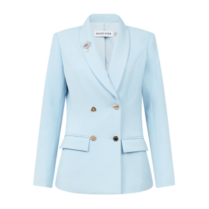 Evil Eye Brooch Tailored Blazer With Collector's Buttons In Powder Blue (M)