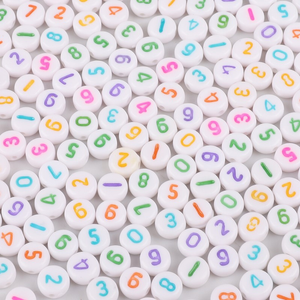 Sachet de 100 perles rondes blanches - Chiffres multicolores