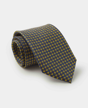 Navy Yellow Chain Silk Tie
