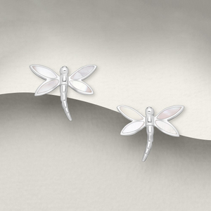 Tempest Meadow Silver Mother of Pearl Dragonfly Stud Earrings