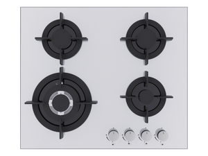 60cm White 4 Burner Gas on Glass Hob with Wok Burner