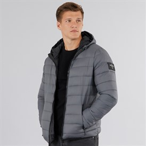 Crosshatch Mens Gattering Puffer Jacket Charcoal