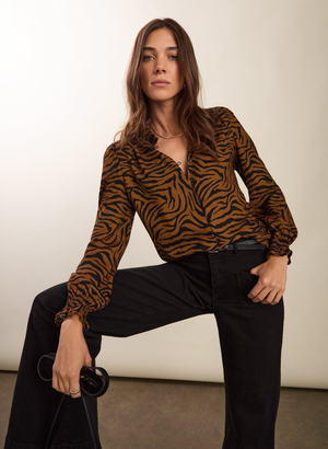Sabrina Printed Blouse - 14 (UK Size 14) / Chocolate Tiger