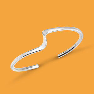 Portrait Sketch Silver Ripple Cuff Bangle